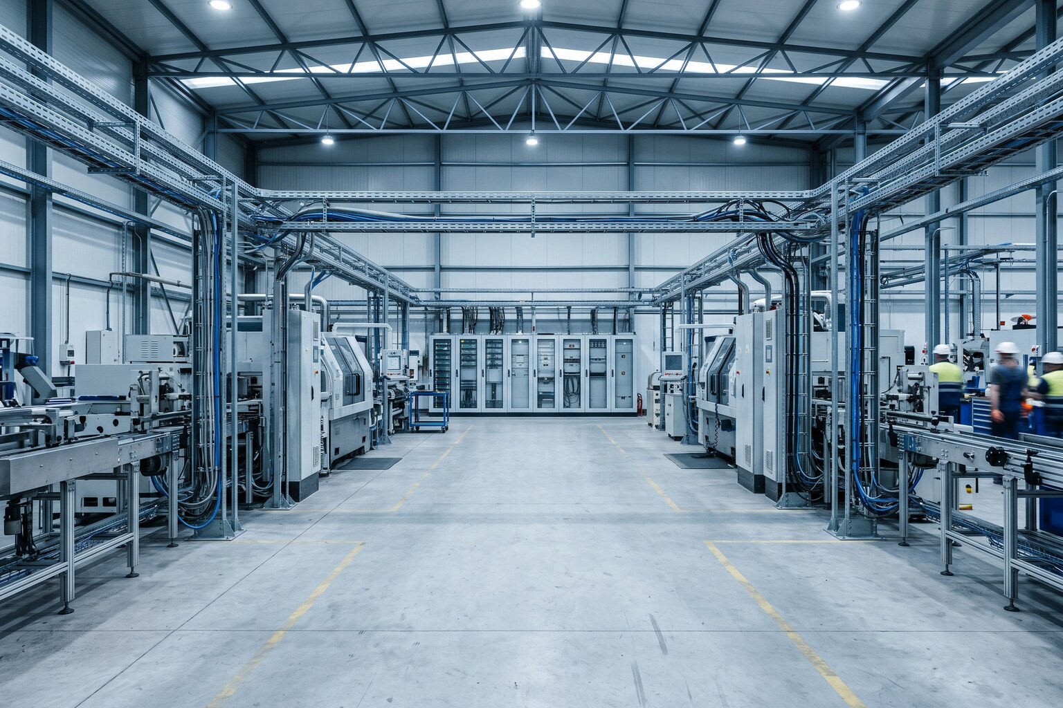Armario de red industrial con switches gestionados y cableado ordenado en planta