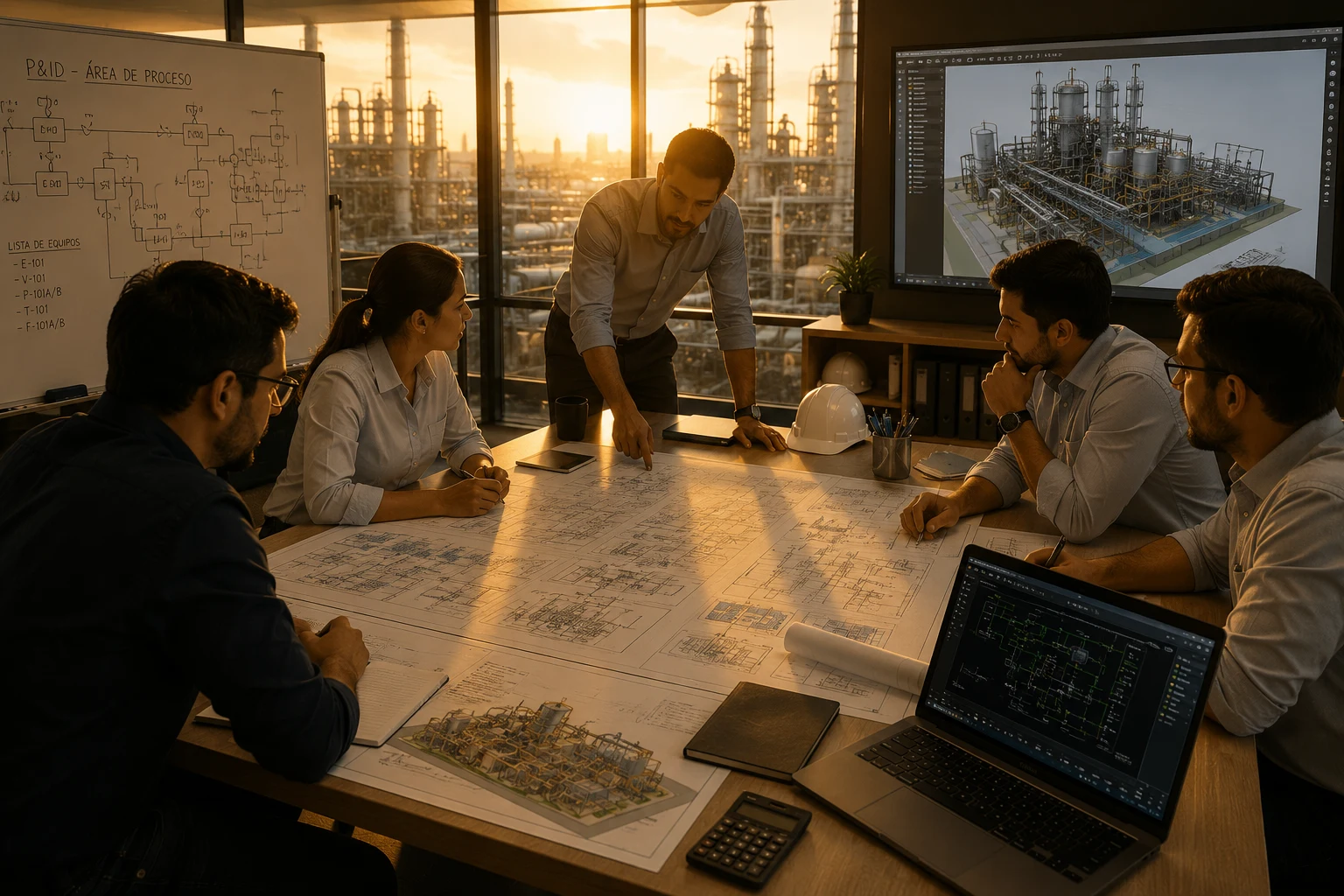 Equipo de ingeniería revisando la propuesta de un proyecto de automatización