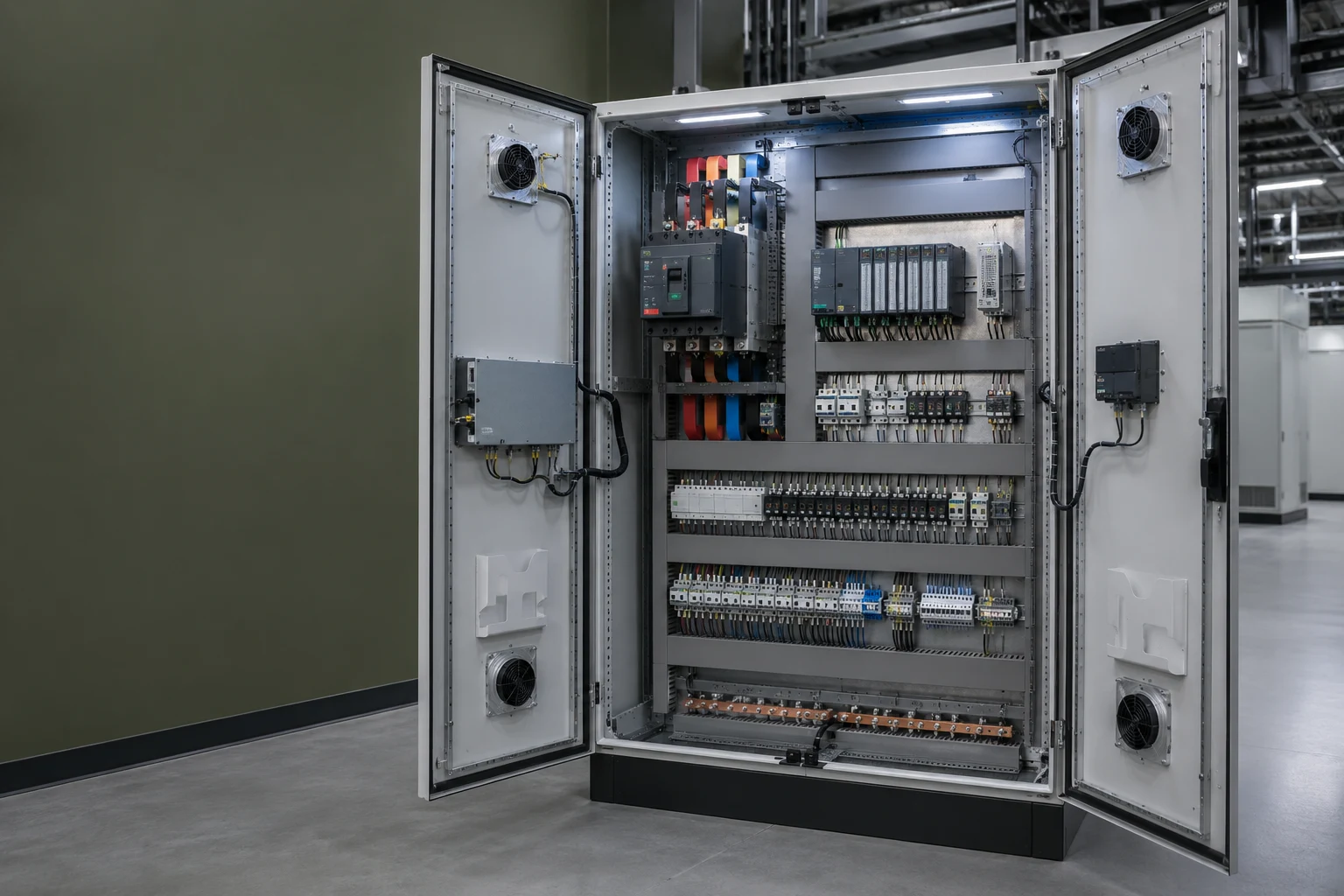 Tablero de control industrial cableado en taller de cuadros eléctricos
