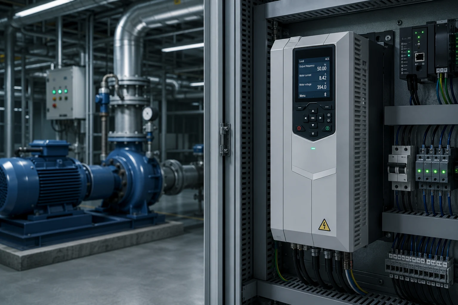 Variador de frecuencia instalado en armario eléctrico industrial