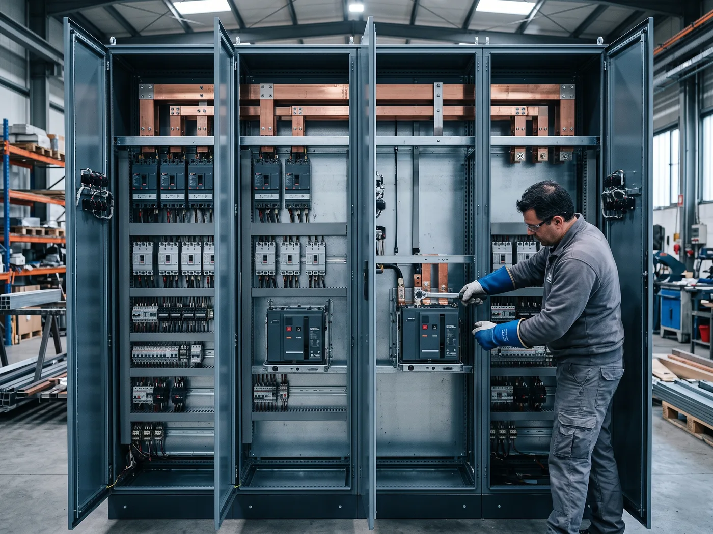 Centro de control de motores en el taller de un fabricante de tableros eléctricos a medida