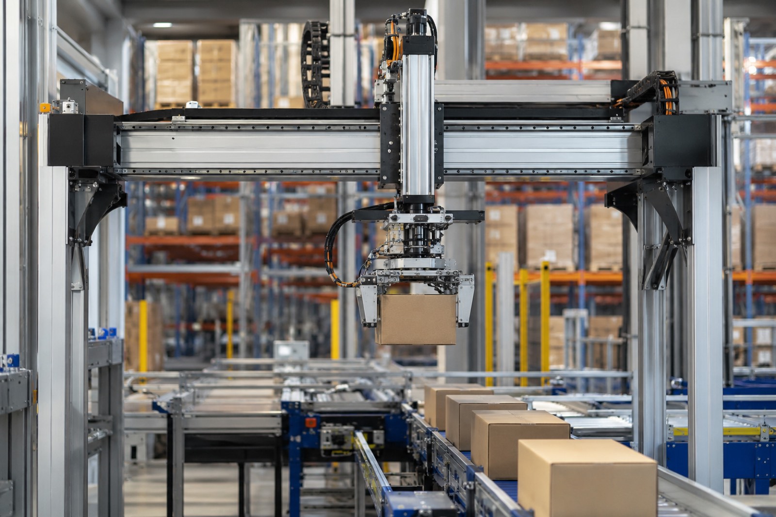 Sistema automatizado tipo gantry para manipulación y almacenamiento en una planta de producción