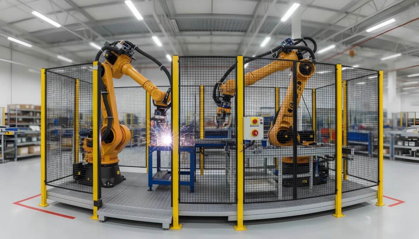 Celda robótica de integración con robot, visión artificial y vallado de seguridad
