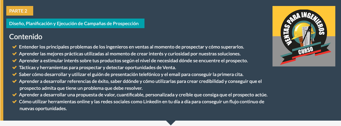 CURSO TECNICAS DE VENTA PARA INGENIEROS -Diseño, Planificación y Ejecución de Campañas de Prospección