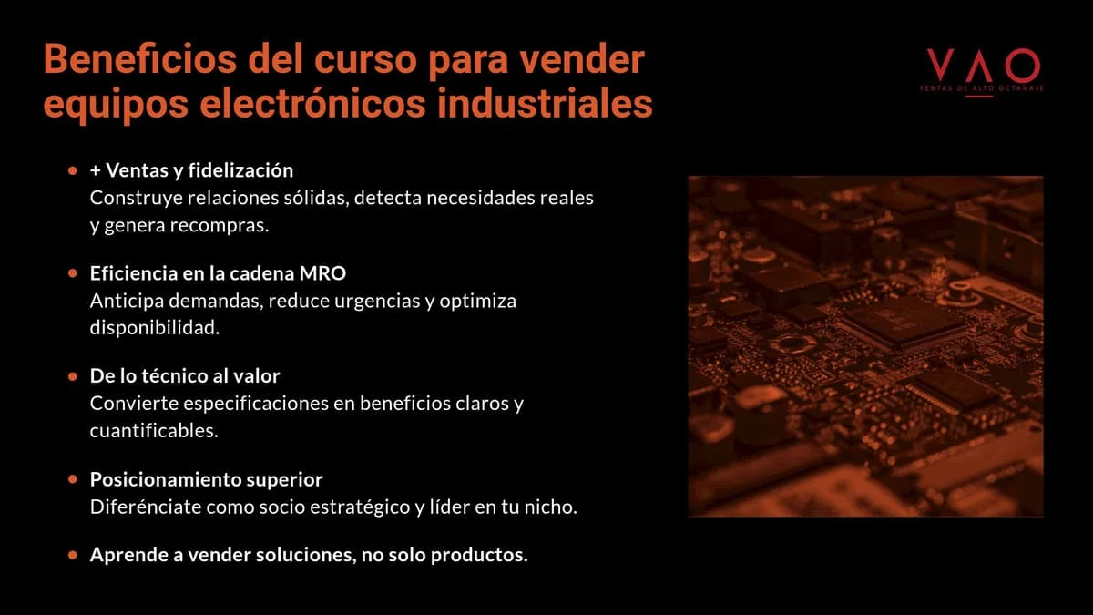 Beneficios del curso para vender equipos electrónicos industriales