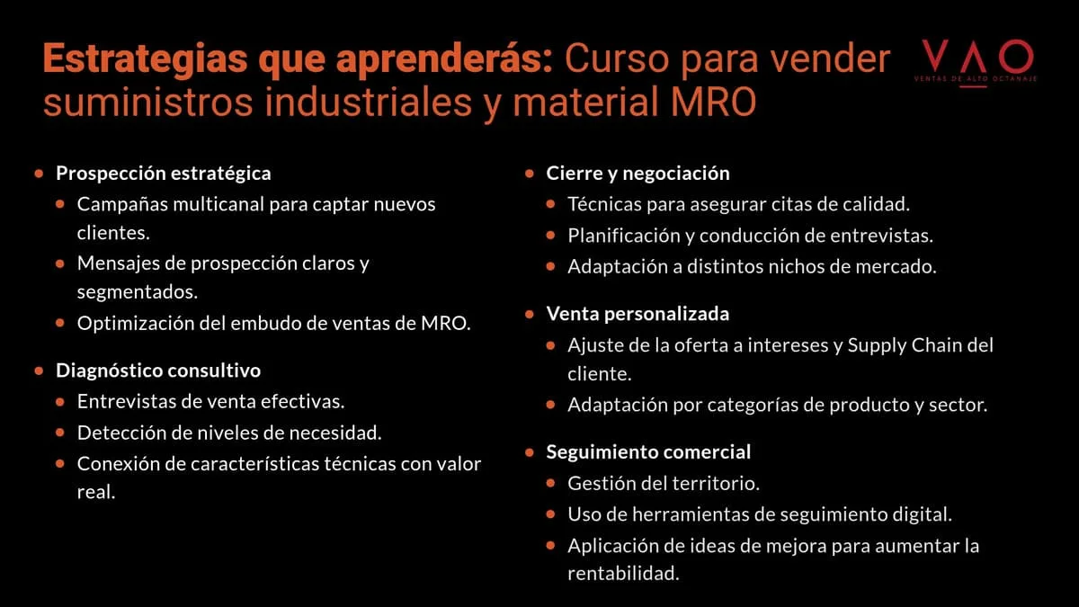 Curso para vender suministros industriales y materiales MRO