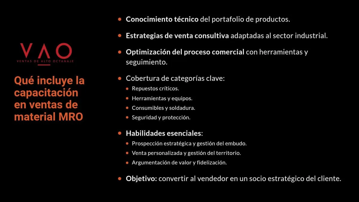 Que incluye la capacitacion en ventas de material MRO